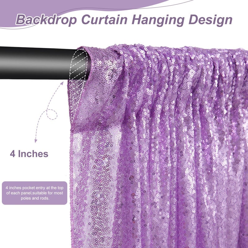 SoarDream Sparkly Sequin Backdrop Curtain 4 Pcs 2ftx8ft Wedding Party Backdrop Lavender Sequence Sequin Photo Booth Backdrop - Image 5